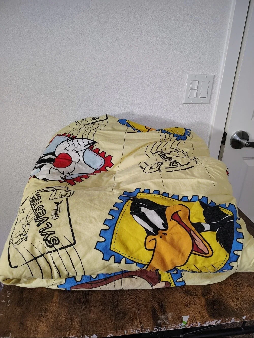 Vtg 90s Looney Tunes Twin Comforter Airmail Postage Stamp Bugs Tweety Daffy